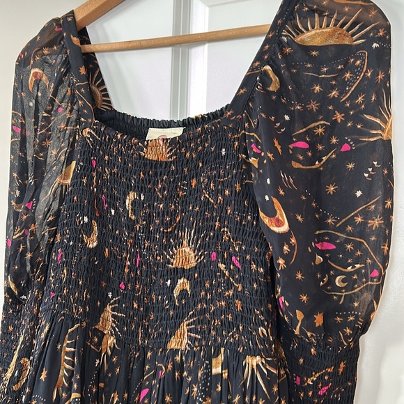 Farm Rio Leopard Sky Midi Dress w Smocked Bodice & Puffed Sleeve w MEASUREMENTS! - Picture 8 of 16